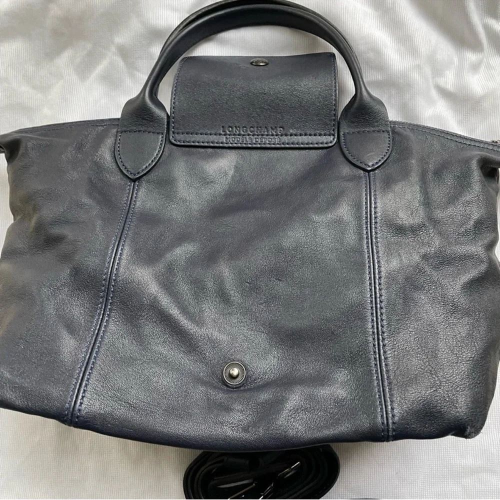 Dark Navy Blue Longchamp Le Pliage cuir - Picture 2 of 12